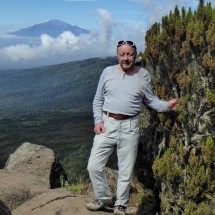 Tommy with Mount Meru on the left